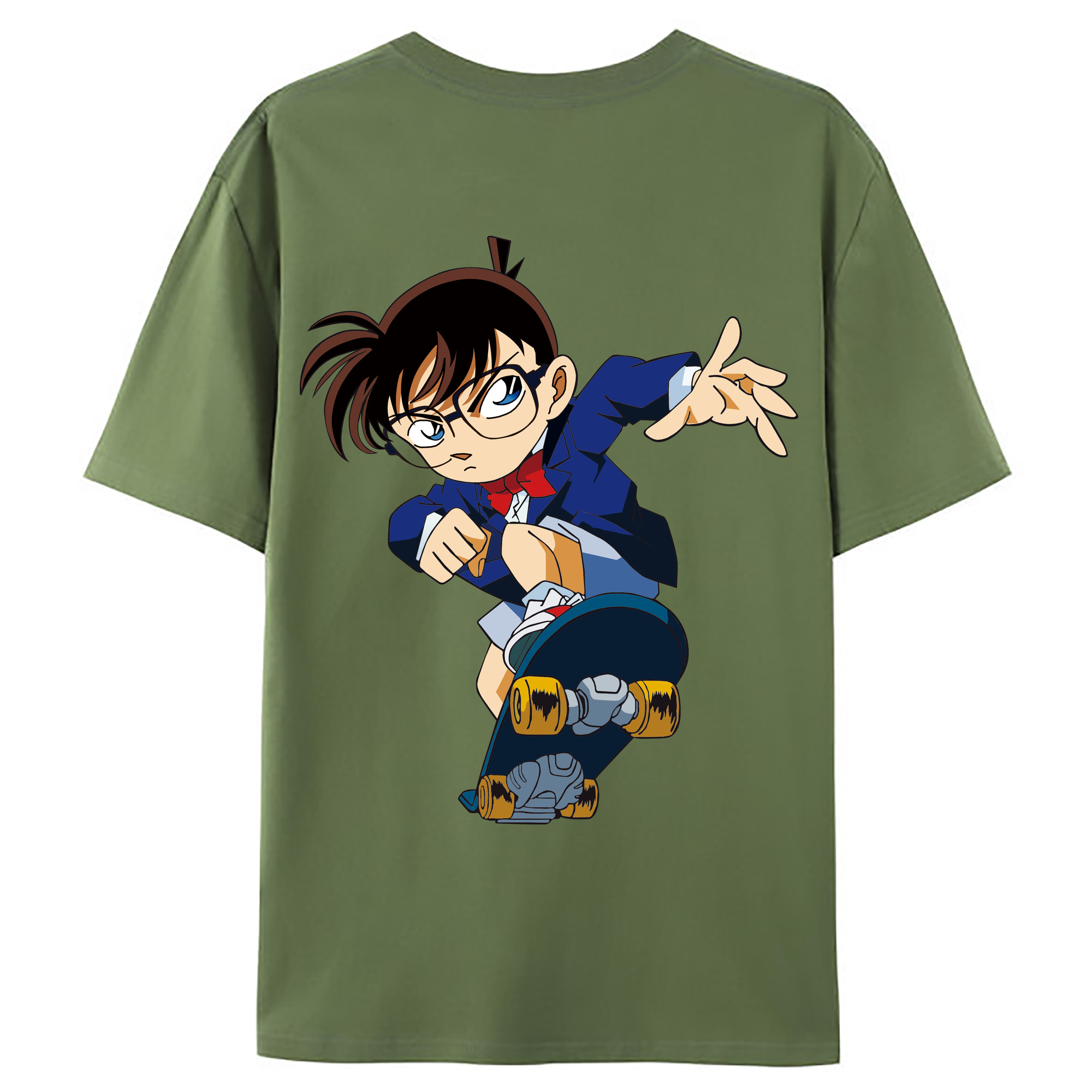 （画像用） 名探偵コナン 江戸川 コナン Detective Conan Conan Edogawa 綿100％ メンズ半袖Tシャツ（バックプリント） 通気性